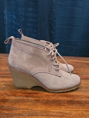 Sonoma Taupe Suede Genuone Leather‎ Lace-Up Wedge Booties